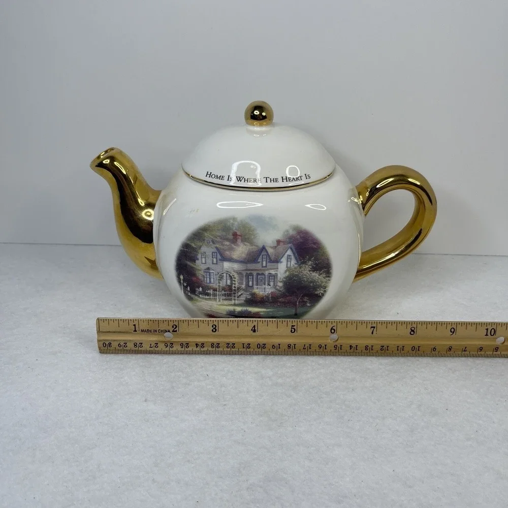Vintage Thomas Kincade Porcelain Tea Pot Teleflora Gift Home Is‎ Where The Heart